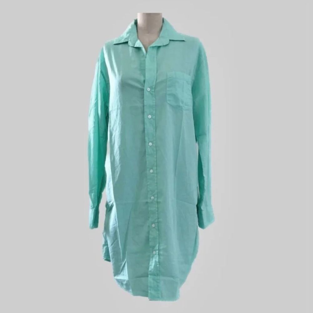 Frank & Eileen Mary Classic Shirtdress Sz XS Sea Glass 100% Cotton